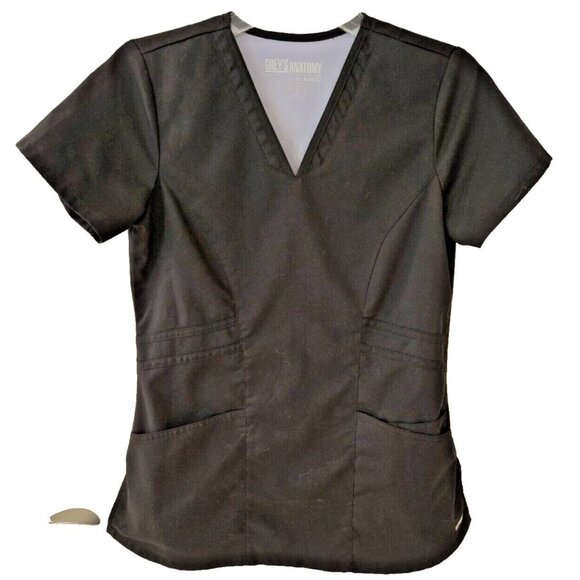 Grey's Anatomy Marquis 3 Pocket V-Neck Scrub Top Women's XS Black - Picture 1 of 5